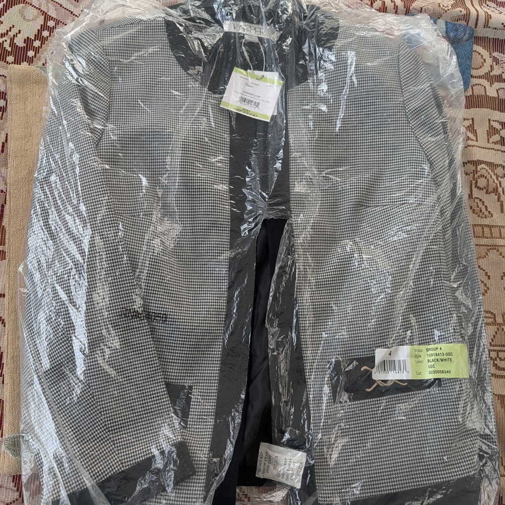 Kasper Black and White Houndstooth Jacket with Black Trim